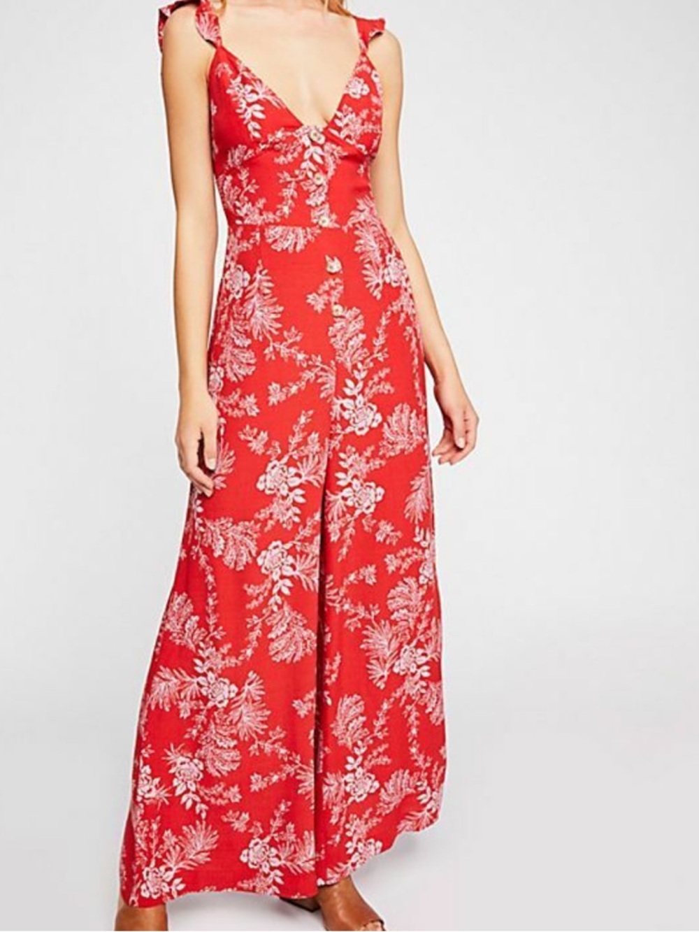 Free People Be The One Wide Leg Jumpsuit Red Combo Size 4